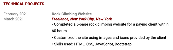 Un ejemplo de un proyecto de programación personal para un currículum sobre la creación de un sitio web de escalada en roca usando HTML, CSS, JavaScript y Boostrap