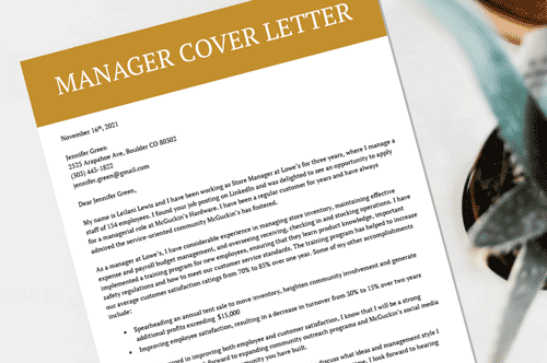Image d'une lettre de motivation pour un poste de manager.