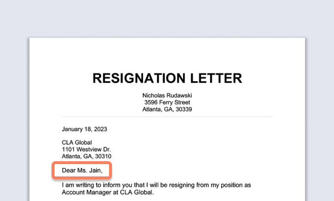 Une lettre de démission avec le numéro de l'employeur rebondi.