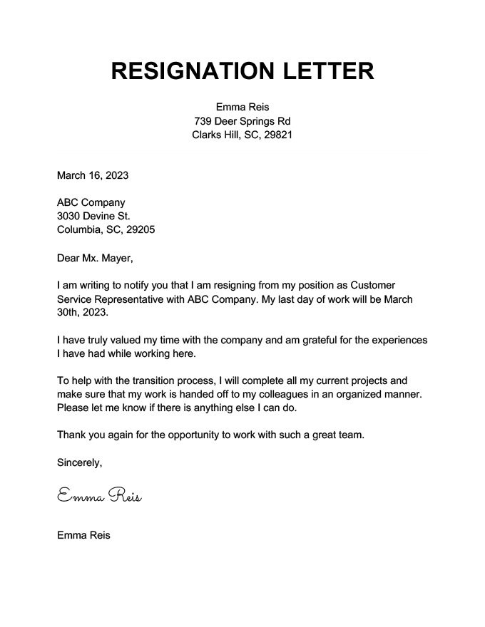 Une lettre de démission avec l'entreprise du salarié a rebondi.